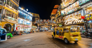 sapa street food night market atmosphere with grills and smoke