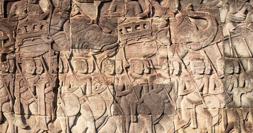 Wide view of Bayon Temple with multiple face towers