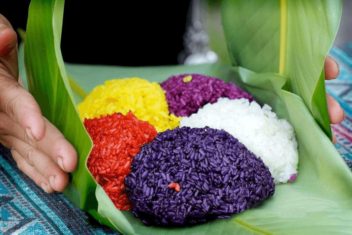 colorful sticky rice traditional ethnic food Vietnam