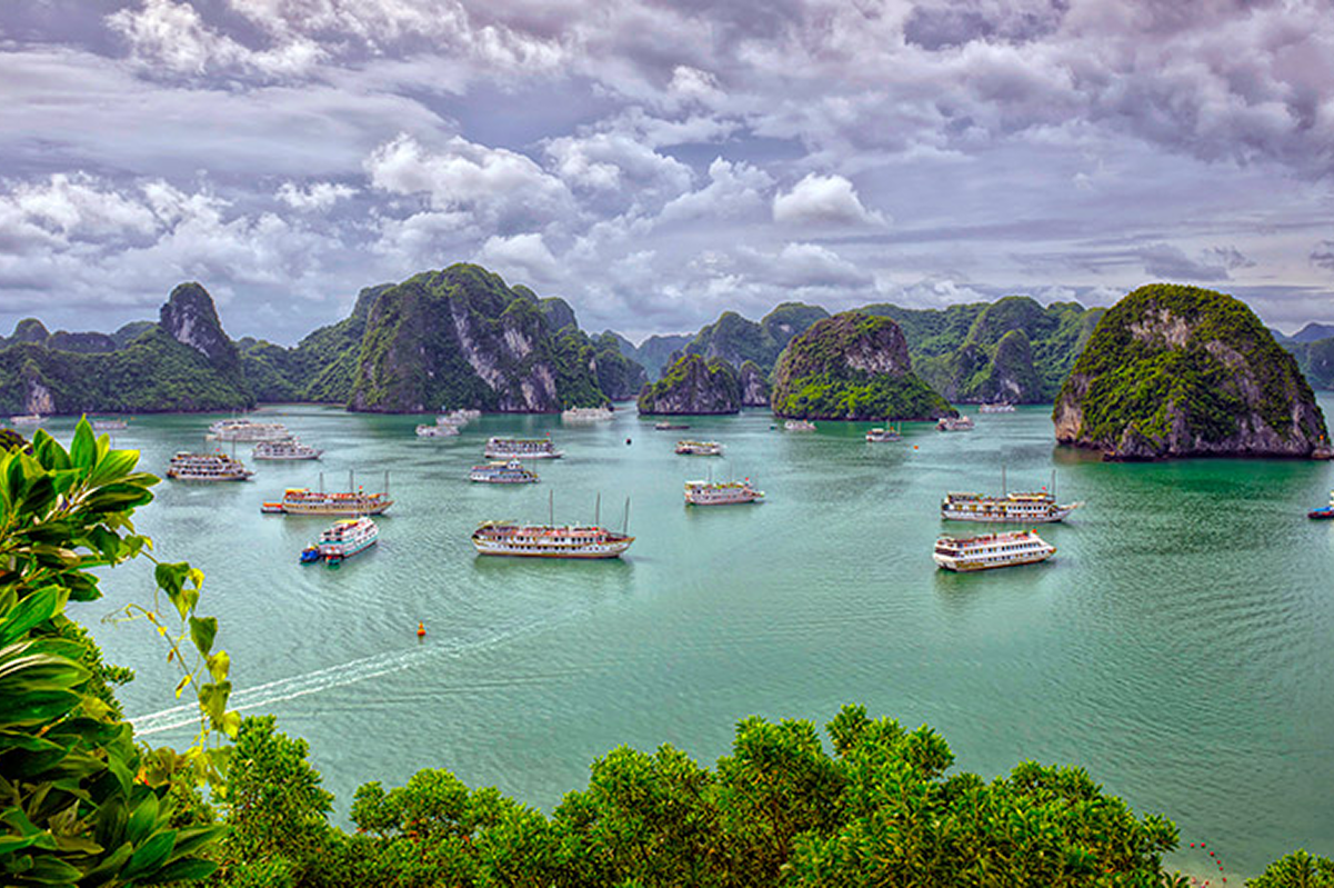 Stunning Ha Long Bay landscape in Vietnam with limestone islands